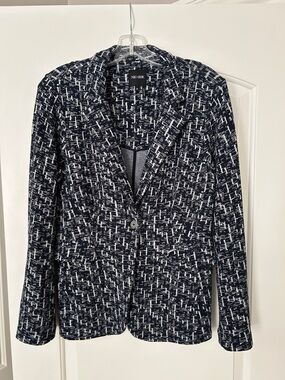 NIC+ZOE Navy and White Textured Single-Button Blazer